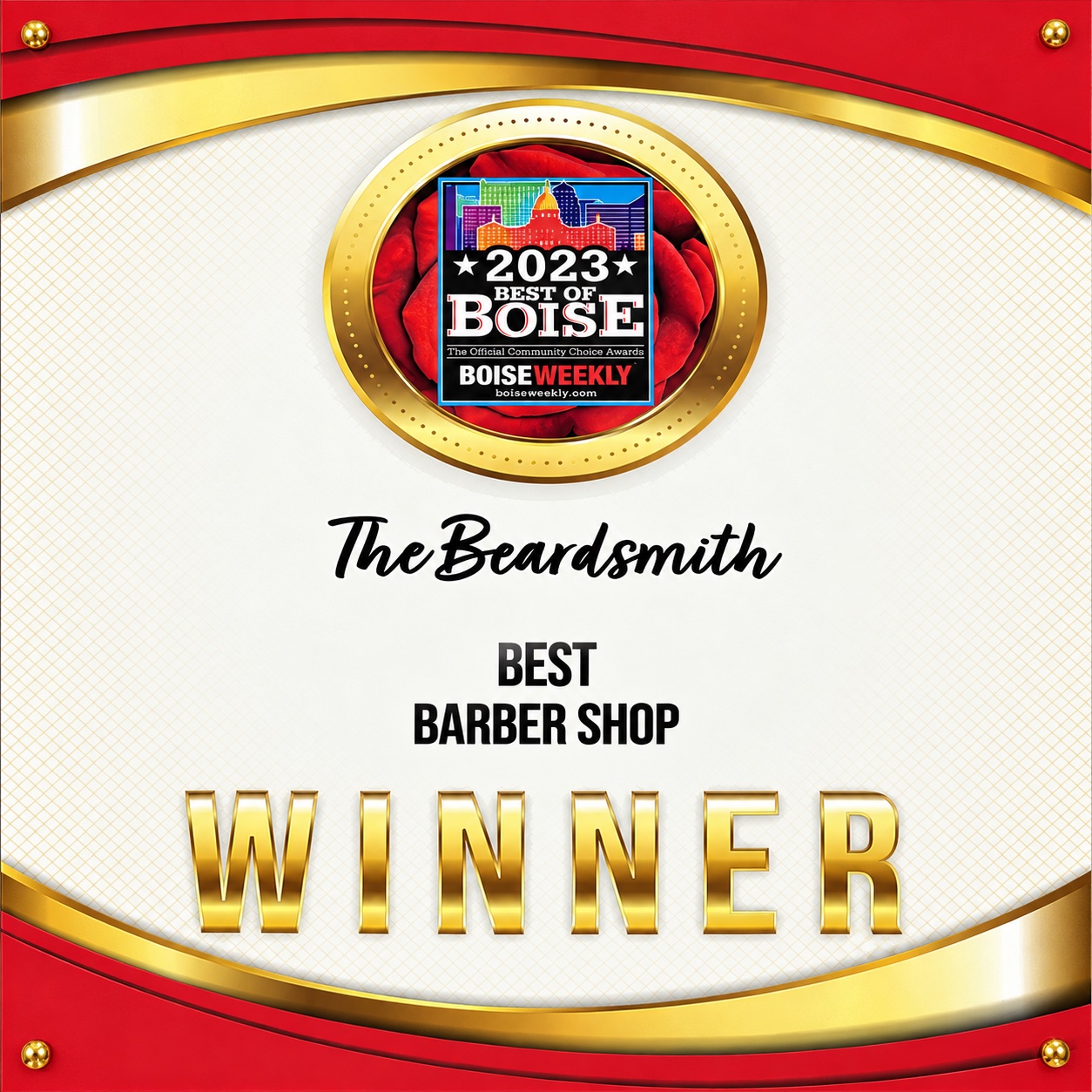 2023 Best of Boise certificate: Best Barber Shop, Winner, The Beardsmith